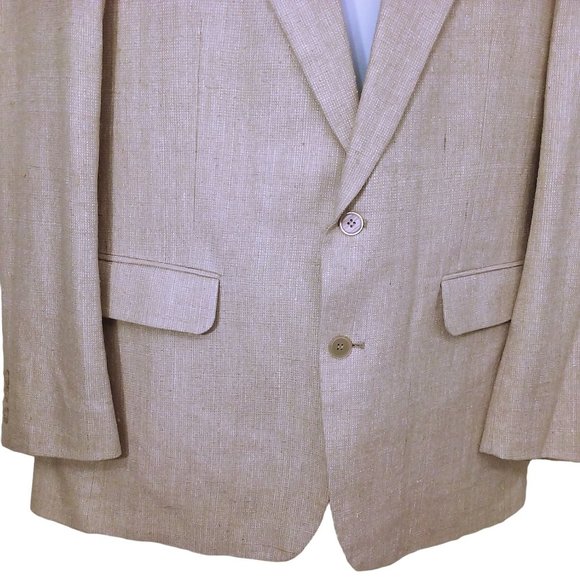 Marc Jeffries Pure Silk Blazer Suit Coat Men-48(L) Dbl-Button Vent Pockets Cream - Picture 3 of 11